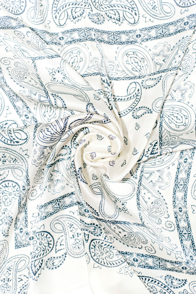 Silky Paisley Print Bandana Headscarf in Ivory | Accessories and Summer Sweats, Silky Paisley Print Hair/Head Scarf Bandana- a whole collection available to shop! Style your hair or wear is as a top this Summer. Shop more trendy accessories and aesthetic homewares. New Summer crewnecks available now!