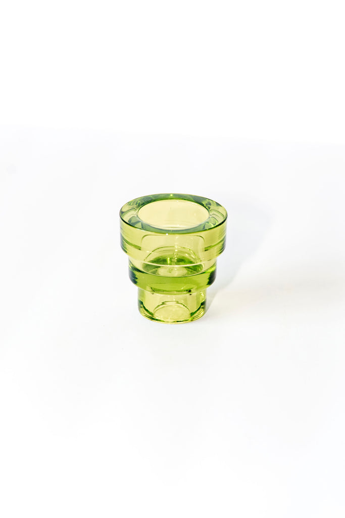 Glass Candle Holder in Green | Aesthetic Home Decors and Accents Two-sided glass candle holder - flip it one way to burn a taper candle, and the other to burn a tealight. Chic and colorful candle holders and home decors to add to your home!