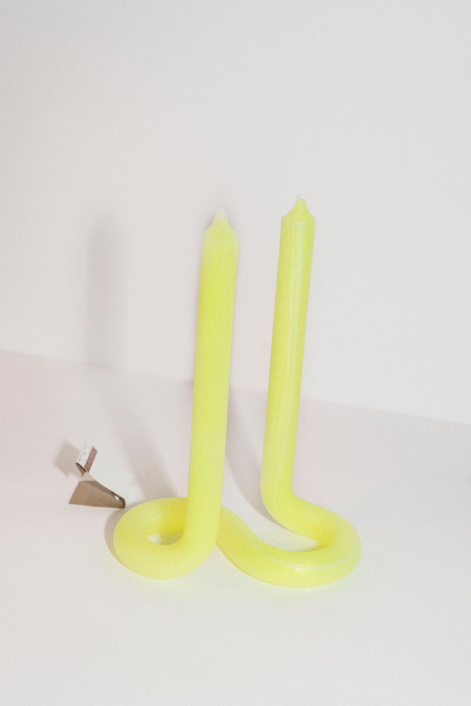 Twist Home Decor Candle in Yellow | Aesthetic Home Accents, Lex Pott Twist Candle is a perfect accent to add to your home. It has an approximate burn time of 10 hours and comes in two different colors- blue and neon yellow. Discover more trending and aesthetic lifestyle items and home decors!