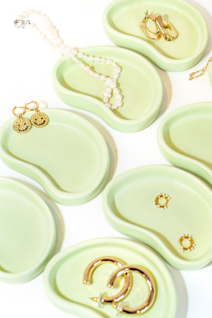 Mini Ceramic Jewelry Catchall Plate in Lime | Room Accents and Aesthetic Home Decors, Cute ceramic plate to hold your jewelry for your cozy bedroom! The lime color adds a pop of color to your home, perfect for Instagram and Pinterest posts. These plates are handmade in the USA. Shop more aesthetic home decors and trending lifestyle items!